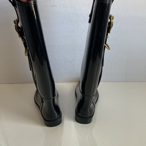 Coach Tasha Signature Gold Buckle Black Long Rain Boots Size 6M - Picture 6 of 16